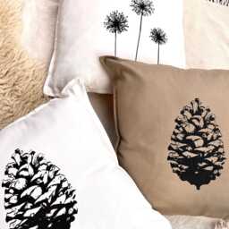 Cotton Pillowcase With Pine Cones, Hand-Printed, Screen-Printed, Cotton Pillowcase, Christmas Decoration, 50 X cm - thumbnail 4