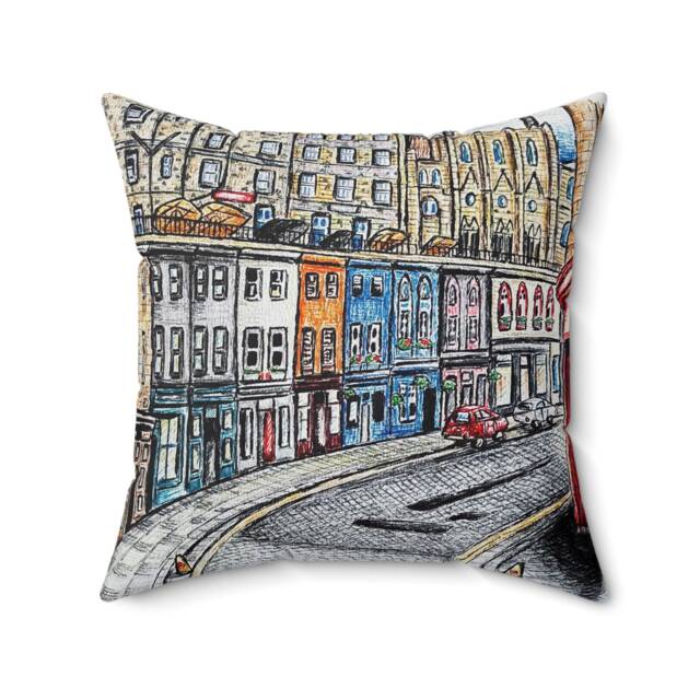Edinburgh Decor, Polyester Square Pillow - Scottish Home Vibrant Cityscape Cushion Scotland Gift Art - image 1