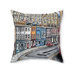 Edinburgh Decor, Polyester Square Pillow - Scottish Home Vibrant Cityscape Cushion Scotland Gift Art