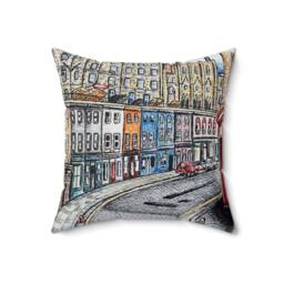 Edinburgh Decor, Polyester Square Pillow - Scottish Home Vibrant Cityscape Cushion Scotland Gift Art - thumbnail 4