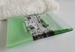 Fused Glass Soap Dish in Mint & Pale Green - thumbnail 1