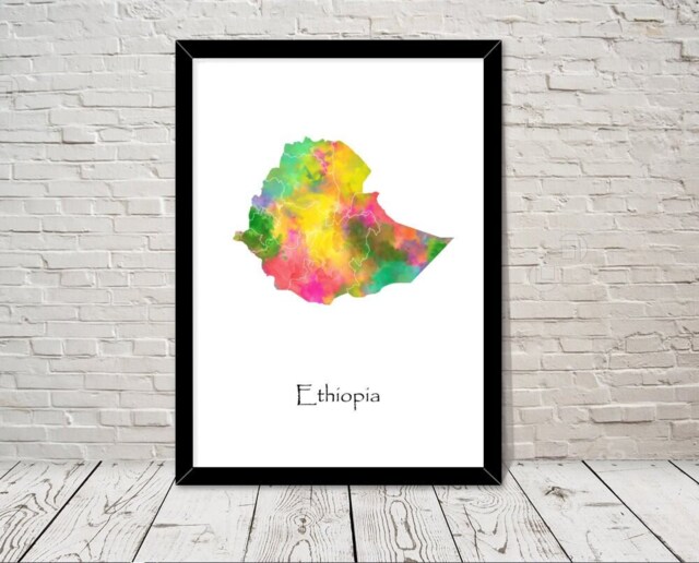 Ethiopia Print Watercolour Illustration Map Art Abstract Home Decor Giclee Office Wall Room