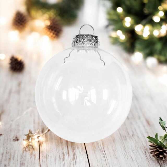 Glass Christmas Bauble Plain Craft Fillable Ornaments Large 8cm in Gift Box - image 1