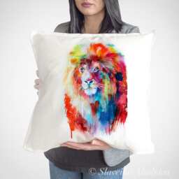 Lion Throw Pillow Cover By Slaveika Aladjova, Cushion Cover, Decorative Pillow Cover, Animal Art, Watercolor Pillow, Christmas Gift - thumbnail 1