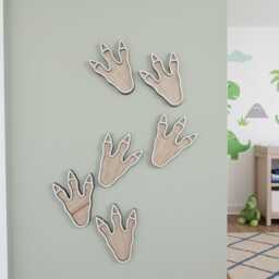 Set Of 6 Wooden Dinosaur Footprints - Nursery Wall Decor Single Or Double Layer With Acrylic Dino Themed Room Accessories Kids Bedroom - thumbnail 2