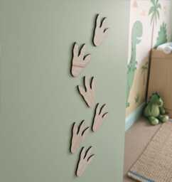 Set Of 6 Wooden Dinosaur Footprints - Nursery Wall Decor Single Or Double Layer With Acrylic Dino Themed Room Accessories Kids Bedroom - thumbnail 1