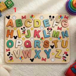 Personalized Mickey Mouse Wooden Alphabet Puzzle, Toy Story Montessori Board For Toddlers, 1St Birthday Gift, Educational Preschool - thumbnail 2