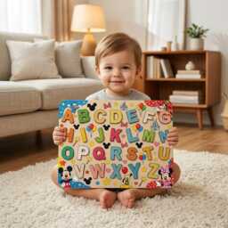 Personalized Mickey Mouse Wooden Alphabet Puzzle, Toy Story Montessori Board For Toddlers, 1St Birthday Gift, Educational Preschool - thumbnail 1