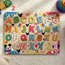 Personalized Mickey Mouse Wooden Alphabet Puzzle, Toy Story Montessori Board For Toddlers, 1St Birthday Gift, Educational Preschool - thumbnail 3