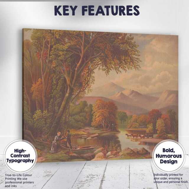 Romantic Lakeside Mountain Landscape With Figures Canvas Wall Art Print Decor Picture Ready To Hang - image 1