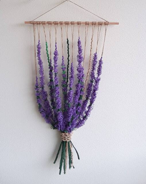 Lavender Flower Hand Knotted Wall Hanger /Handmade Home Decoration/Lavender Bouquet/House Plant /Macrame Lavender/Provencal Style/ - image 1