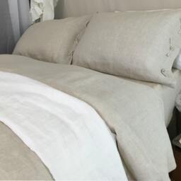 Natural Linen Duvet Cover in Tie Knot Style - Bedding, Washed Linen, Soft Queen Duvet Cover, King - thumbnail 2