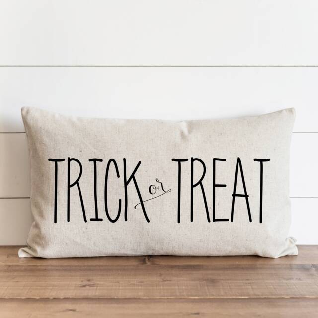 Halloween Pillow Cover // Trick Or Treat_Caps Fall Autumn Thanksgiving Throw Home Decor - image 1
