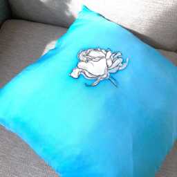 Hand-Painted Silk Cushion Cover. Turquoise Blue Rose Pillow. Anniversary Gift - thumbnail 3