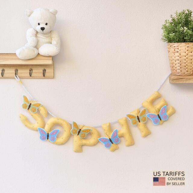 Felt Name Banner Butterfly Nursery Decor, Personalized Baby - image 1