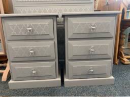 Pair Of Bedside Tables Painted Bespoke Moroccan Geometric Art Deco Gold Leaf Bee Elephant Handles Stencilled