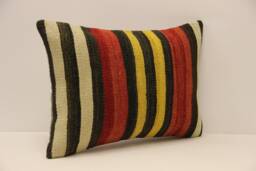 Vintage Kilim Lumbar Pillow Cover, Striped Wool Boho Cushion - 14x20 In
