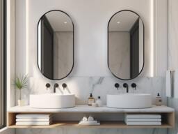 Pill Shaped Mirror - Vertical Oval Minimalist Wall Capsule Elegant Available in Six Frame Colors