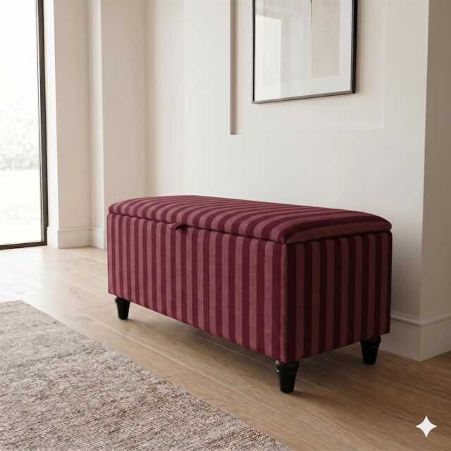 Tall Storage Ottoman Bench Upholstered in Bold Clarke & Haldon Velvet Stripes - image 1