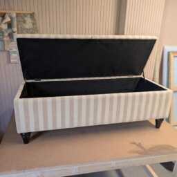 Tall Storage Ottoman Bench Upholstered in Bold Clarke & Haldon Velvet Stripes - thumbnail 3