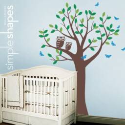 Tree With Two Owls & Butterflies Decal Set - Boy Girl Kid's Room Wall Sticker - thumbnail 2