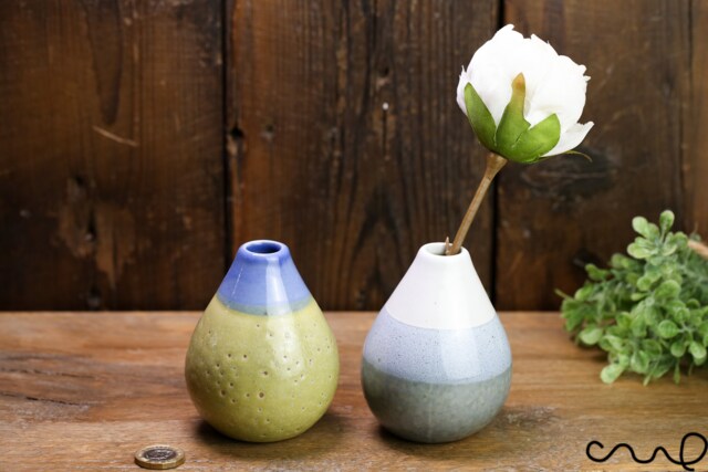 Set Of 2 Handmade Ceramic Bud Vases Blue & Green Glazed Stoneware Pottery Home Decor - image 1