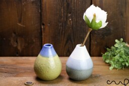 Set Of 2 Handmade Ceramic Bud Vases Blue & Green Glazed Stoneware Pottery Home Decor - thumbnail 1
