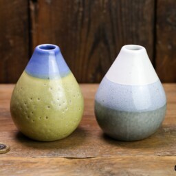 Set Of 2 Handmade Ceramic Bud Vases Blue & Green Glazed Stoneware Pottery Home Decor - thumbnail 2