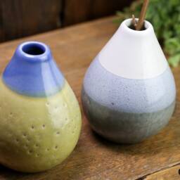 Set Of 2 Handmade Ceramic Bud Vases Blue & Green Glazed Stoneware Pottery Home Decor - thumbnail 3