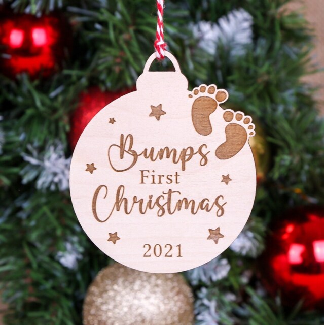 Personalised Pregnancy Baby Bump Bauble - Custom Xmas Tree Decoration, Ornament For Expecting Couples Last Christmas Before Baby's Arrival - image 1
