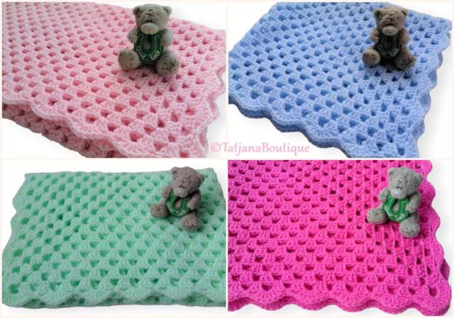 Crochet Baby Blanket, Blue Pink Mint Shower Gift Newborn Blanket - image 1