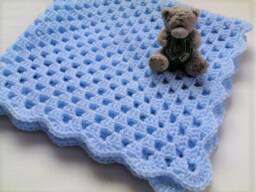 Crochet Baby Blanket, Blue Pink Mint Shower Gift Newborn Blanket - thumbnail 3