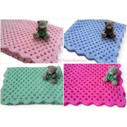 Crochet Baby Blanket, Blue Pink Mint Shower Gift Newborn Blanket - thumbnail 2