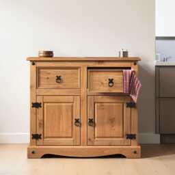Rustic Solid Pine Sideboard 2 Door Drawer Wooden Storage Cabinet - thumbnail 2