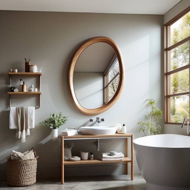 Asymmetrical Wooden Wall Mirror With Organic Frame, Handmade For Living Room Decoration - image 1