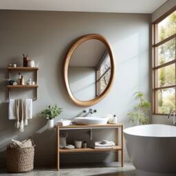 Asymmetrical Wooden Wall Mirror With Organic Frame, Handmade For Living Room Decoration - thumbnail 1
