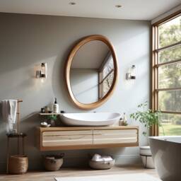 Asymmetrical Wooden Wall Mirror With Organic Frame, Handmade For Living Room Decoration - thumbnail 3