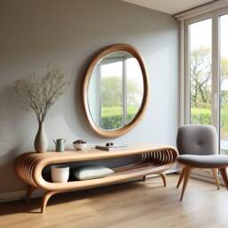 Asymmetrical Wooden Wall Mirror With Organic Frame, Handmade For Living Room Decoration - thumbnail 2
