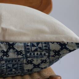 "Vintage Hmong Pillow Cover Blue Indigo Hemp, Embroidered Tribal Design - 22"" X 22" - thumbnail 3