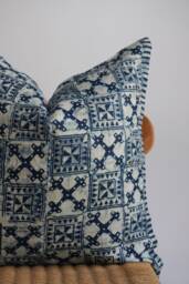 "Vintage Hmong Pillow Cover Blue Indigo Hemp, Embroidered Tribal Design - 22"" X 22" - thumbnail 1