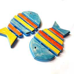 Colorful Ceramic Fish Wall Art Skeleton Design, Set Of 2 - thumbnail 3