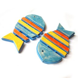 Colorful Ceramic Fish Wall Art Skeleton Design, Set Of 2 - thumbnail 2