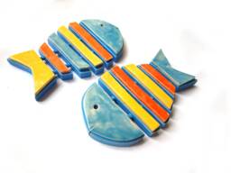 Colorful Ceramic Fish Wall Art Skeleton Design, Set Of 2