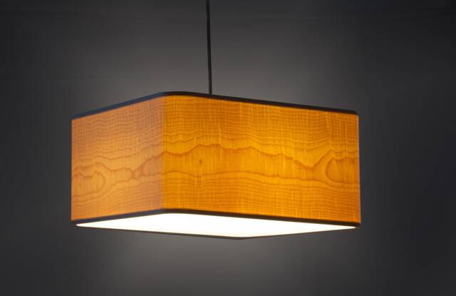 Square Pendant Light Made Of Maple Wood Veneer, Modern Linear Fixture, Handmade Cottage Lighting, & Minimal Design - image 1