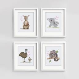 Set Of 4 Australian Themed Nursery Prints - Decor Animals Koala Wall Art Kangaroo - thumbnail 2