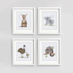 Set Of 4 Australian Themed Nursery Prints - Decor Animals Koala Wall Art Kangaroo - thumbnail 1
