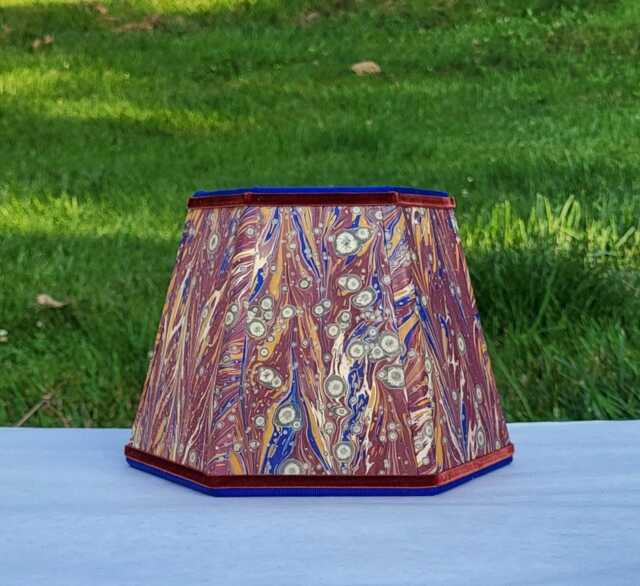 Small Marbled Paper Lampshade, Clip On, Hexagon, Velvet Trim - image 1
