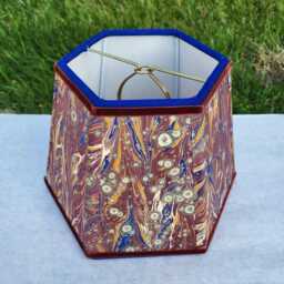 Small Marbled Paper Lampshade, Clip On, Hexagon, Velvet Trim - thumbnail 3