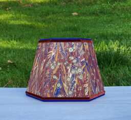 Small Marbled Paper Lampshade, Clip On, Hexagon, Velvet Trim - thumbnail 1