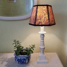 Small Marbled Paper Lampshade, Clip On, Hexagon, Velvet Trim - thumbnail 2